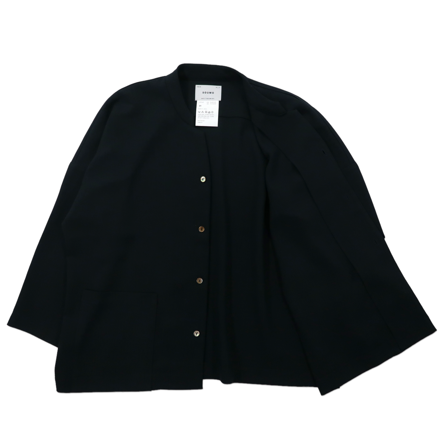 SOUMO ノーカラー シャツ ジャケット 羽織 01 グレー トリアセテート 1LDK取扱い 日本製