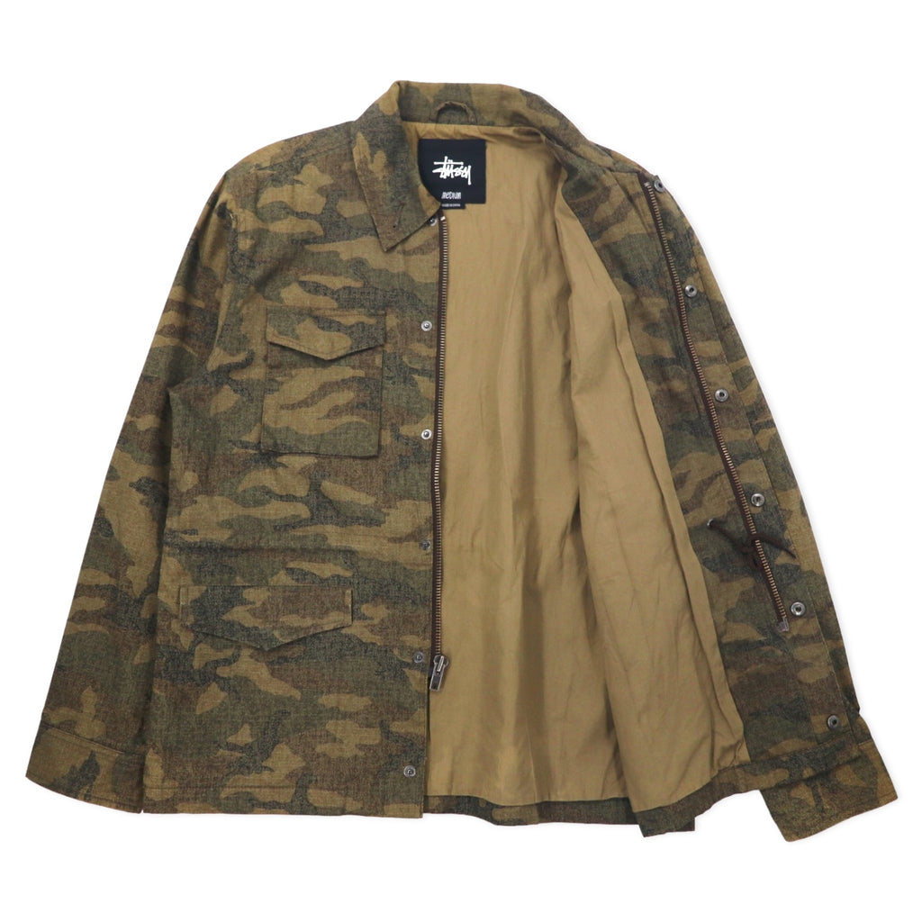 stussy M-65 Field Jacket M Khaki Camouflage Cotton Drawcord