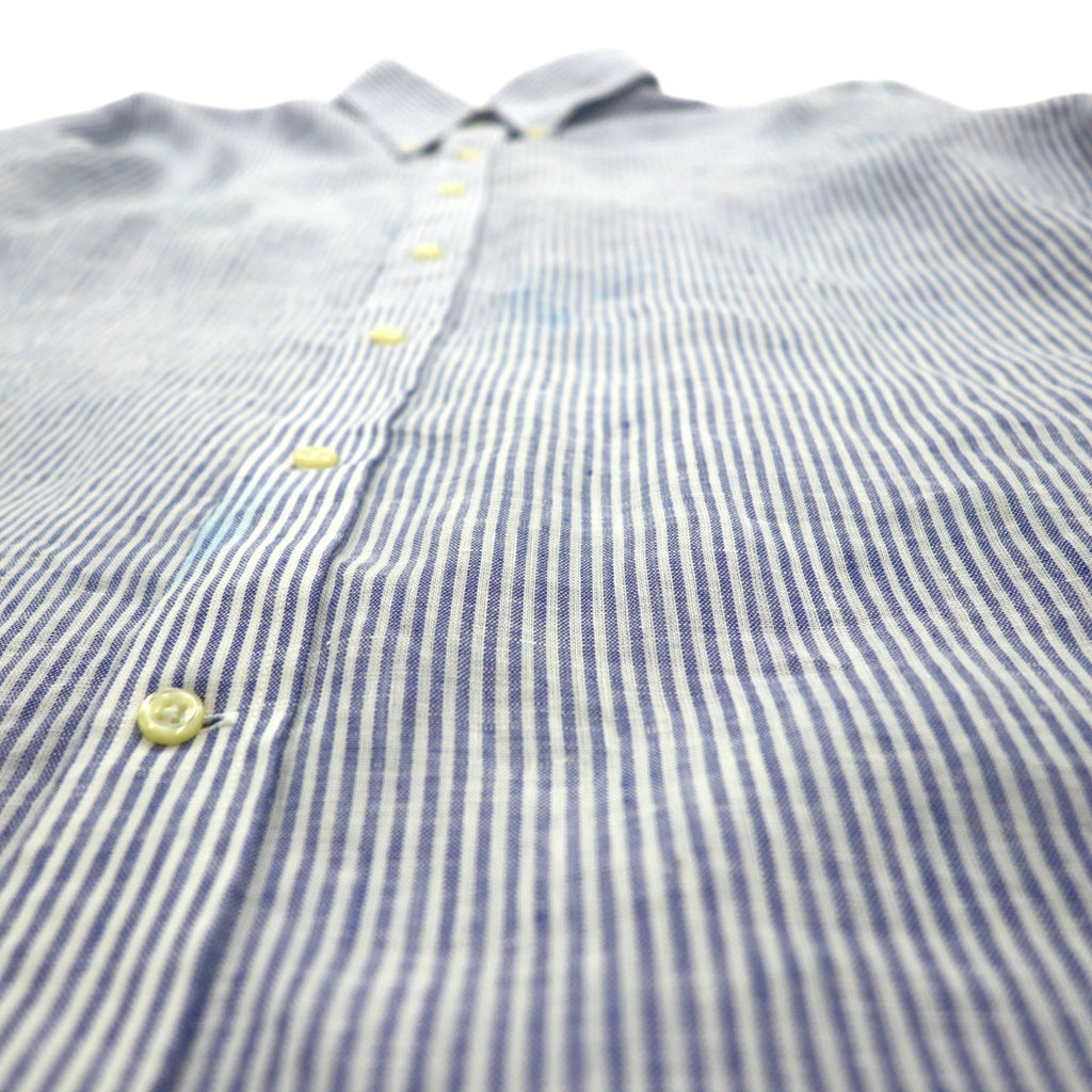 Polo Ralph Lauren ボタンダウン リネン シャツ XL ブルー 麻 ストライプ CLASSIC FIT EASY CARE ビッグサイズ