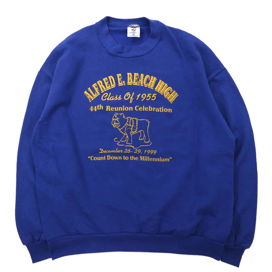 日本然リトテ-古着オンライン-USA製 JERZEES ビッグサイズ カレッジプリント スウェット 2X ブルー コットン 裏起毛 ALFRED E. BEACH HIGH 90年代-USA MADE JERZEES Big College Print Sweatshirt 2x Blue Cotton Brushed Lining Alfred E. Beach High 90s