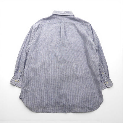 Polo Ralph Lauren ボタンダウン リネン シャツ XL ブルー 麻 ストライプ CLASSIC FIT EASY CARE ビッグサイズ