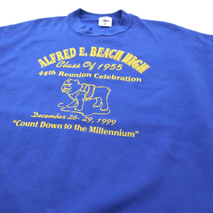 Made in USA JERZEES Big Size College Print Sweatshirt 2X Blue Cotton Brushed Back ALFRED E. BEACH HIGH 90's