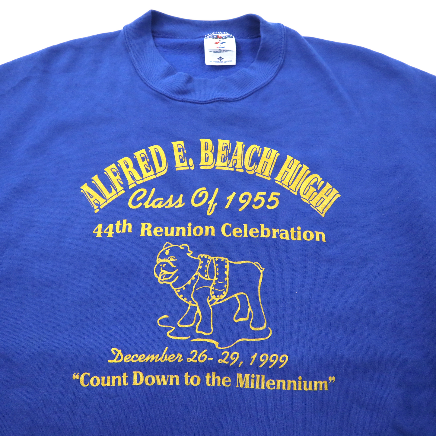 USA製 JERZEES ビッグサイズ カレッジプリント スウェット 2X ブルー コットン 裏起毛 ALFRED E. BEACH HIGH 90年代