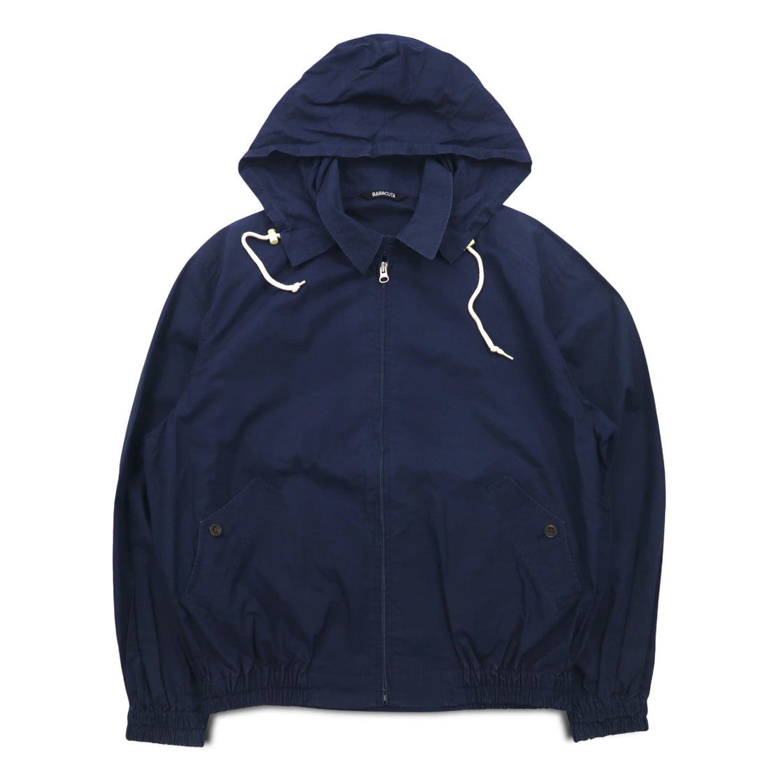 BARACUTA G9 Harrington Jacket, Detachable Hood, Swing Top, Medium, Navy