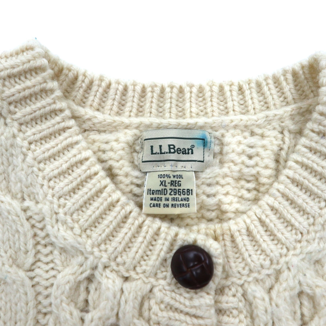 L.L.Bean フィッシャーマン アラン ニット カーディガン XL 生成り ウール 296681 アイルランド製