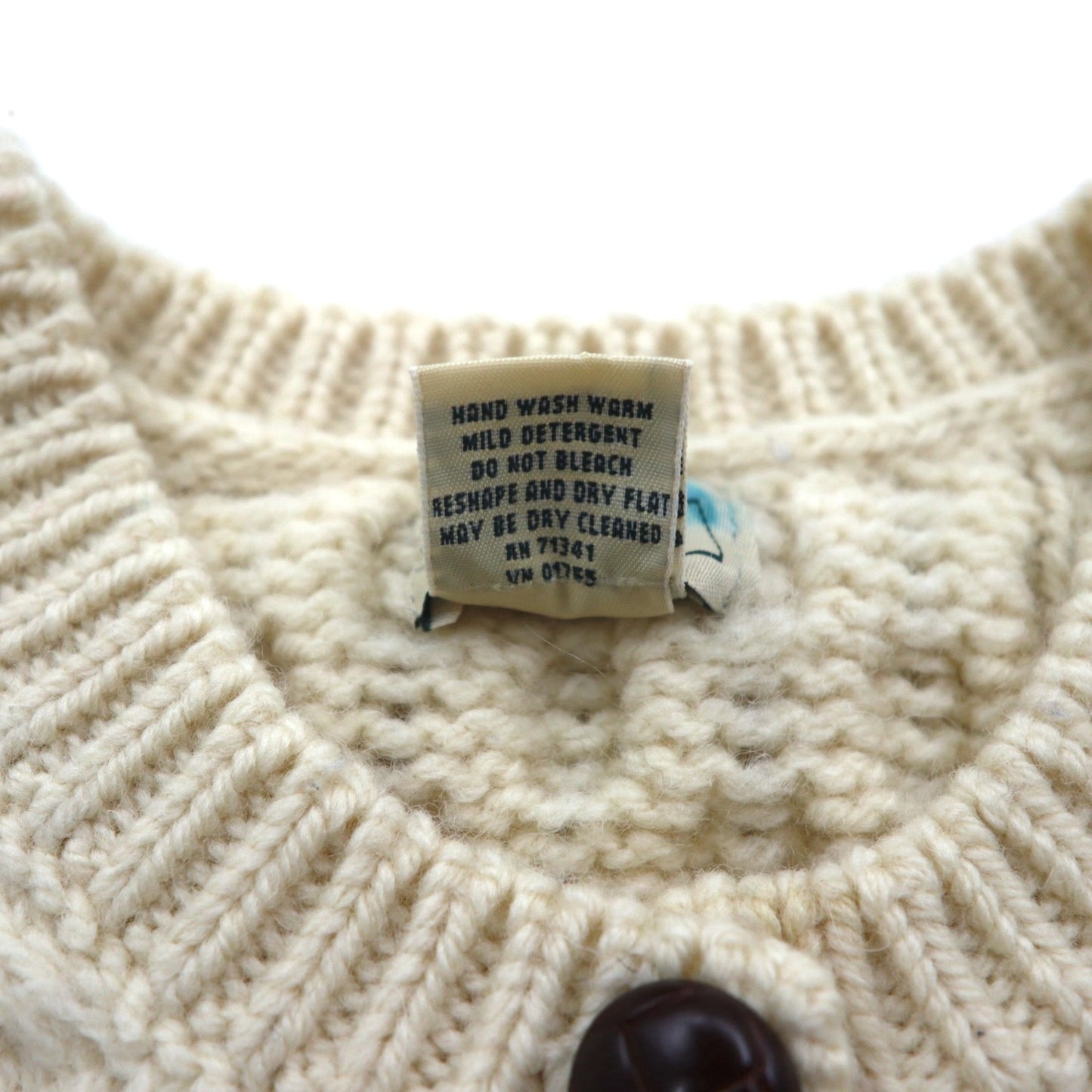 LLBean Fisherman Aran Knit Cardigan, XL, Off-White Wool, 296681, Made in Ireland