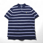 Polo by Ralph Lauren 90s Striped Polo Shirt, Size 2XL, Navy Blue Cotton, Pique with Small Pony Embroidery