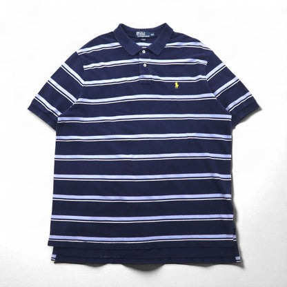 Polo by Ralph Lauren 90s Striped Polo Shirt, Size 2XL, Navy Blue Cotton, Pique with Small Pony Embroidery