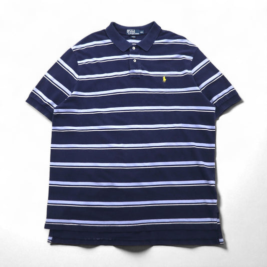 Polo by Ralph Lauren 90年代 ボーダー ポロシャツ 2XL ネイビー ブルー コットン 鹿の子 スモールポニー刺繍