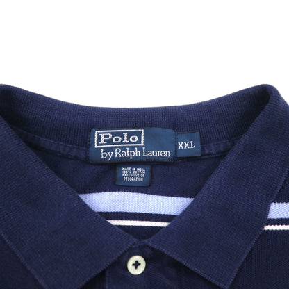Polo by Ralph Lauren 90s Striped Polo Shirt, Size 2XL, Navy Blue Cotton, Pique with Small Pony Embroidery