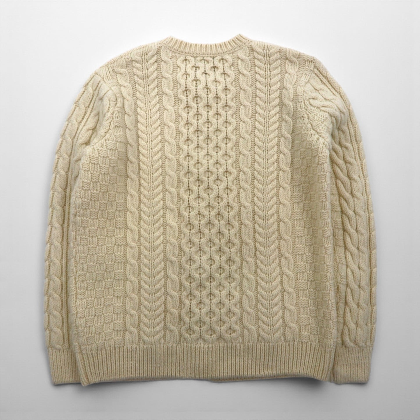 LLBean Fisherman Aran Knit Cardigan, XL, Off-White Wool, 296681, Made in Ireland