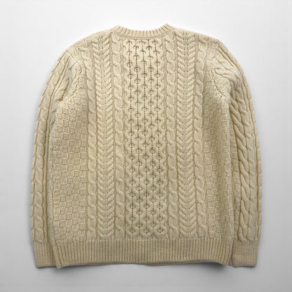 LLBean Fisherman Aran Knit Cardigan, XL, Off-White Wool, 296681, Made in Ireland