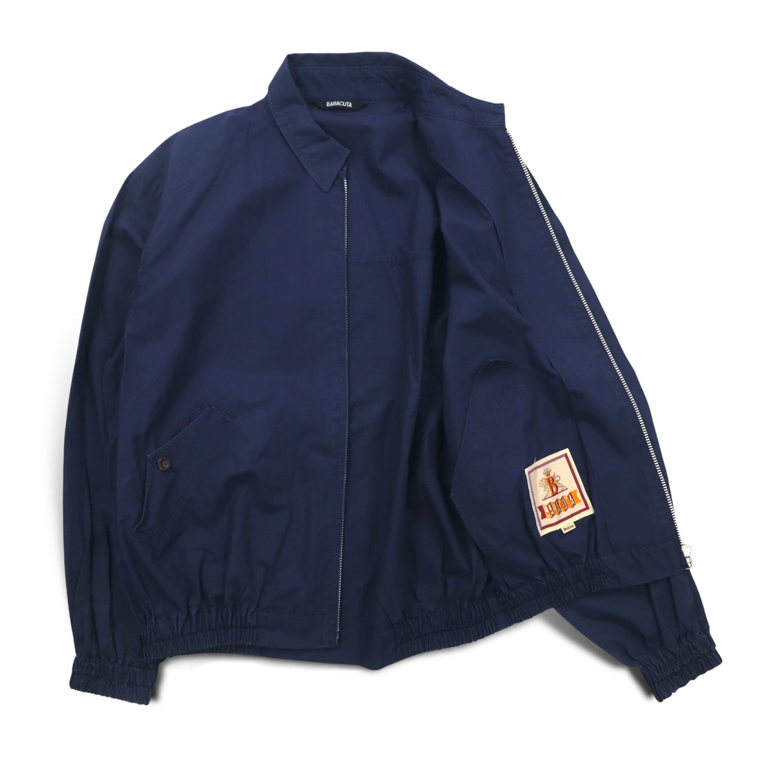 BARACUTA G9 Harrington Jacket, Detachable Hood, Swing Top, Medium, Navy