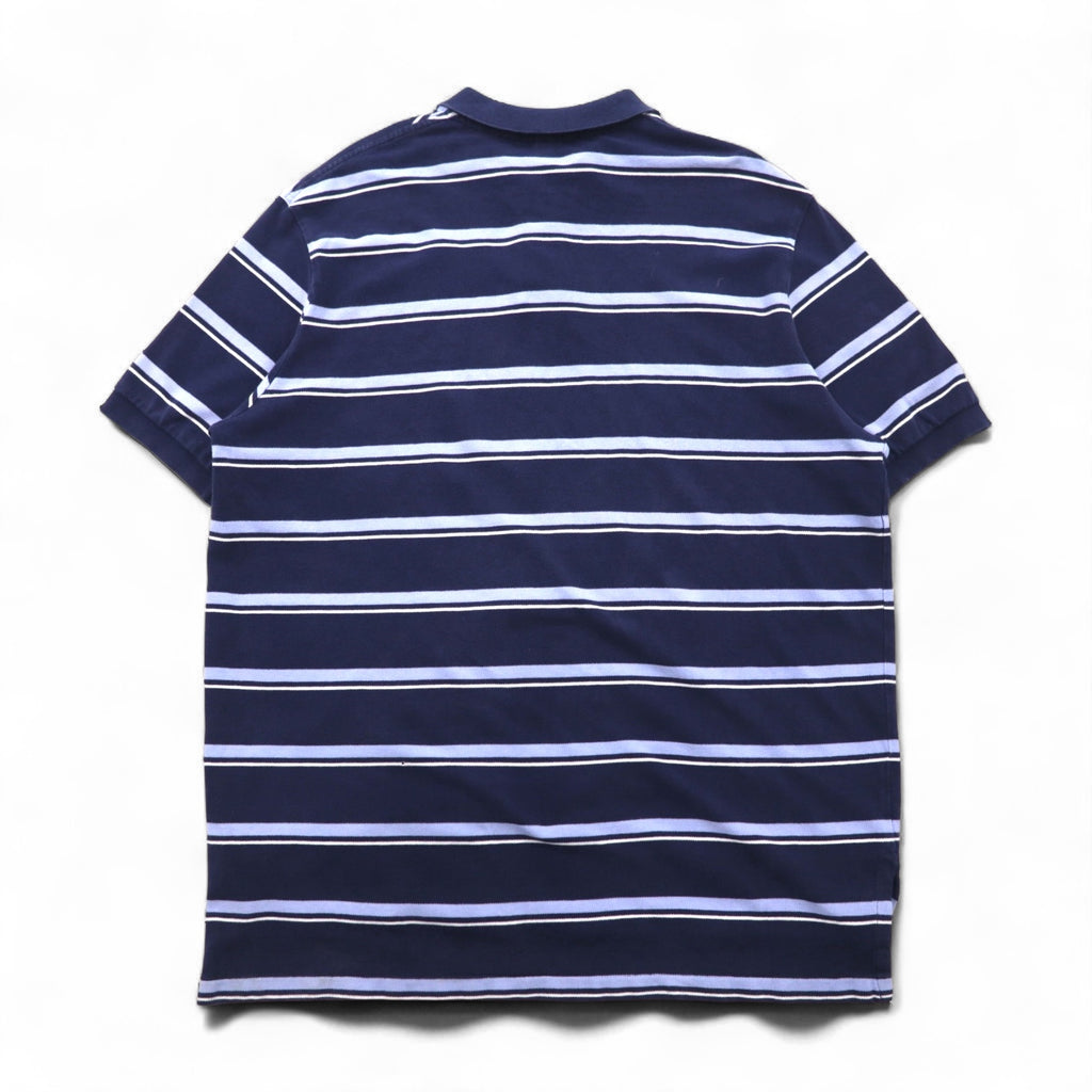 Polo by Ralph Lauren 90s Striped Polo Shirt, Size 2XL, Navy Blue Cotton, Pique with Small Pony Embroidery