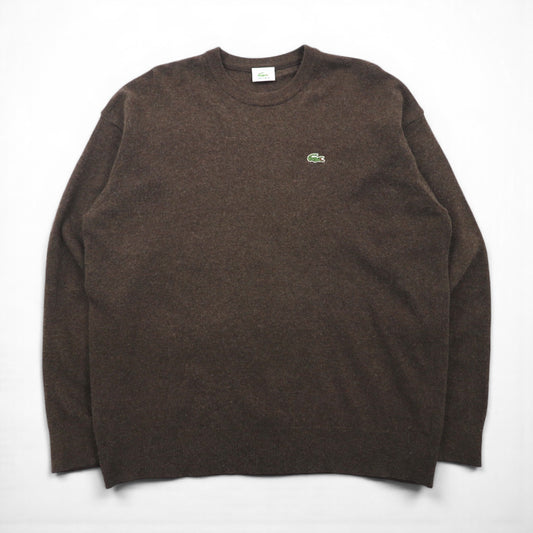 LACOSTE 80年代 スペイン製 クルーネック ニット セーター XL ブラウン ウール