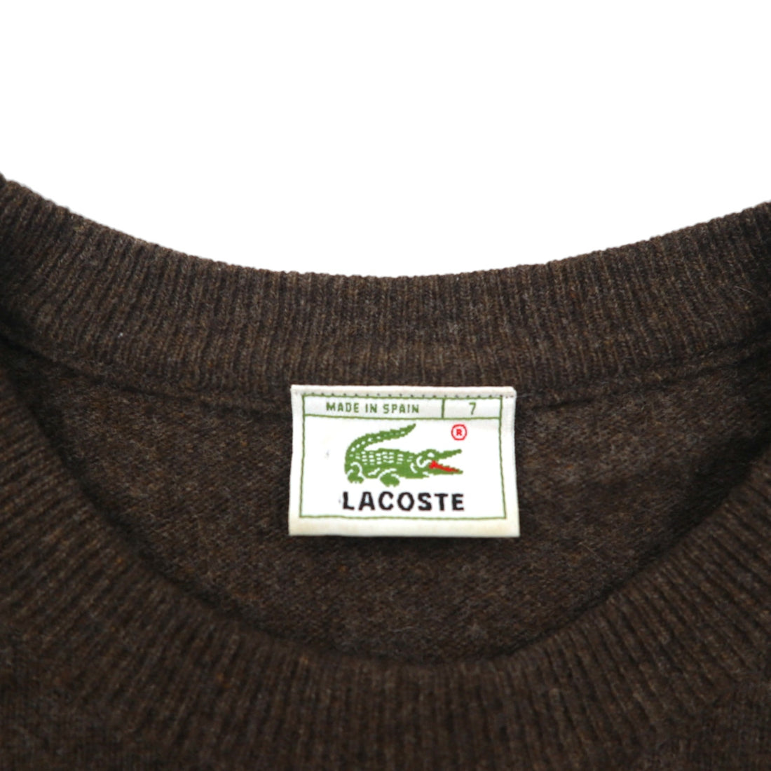 LACOSTE 80年代 スペイン製 クルーネック ニット セーター XL ブラウン ウール