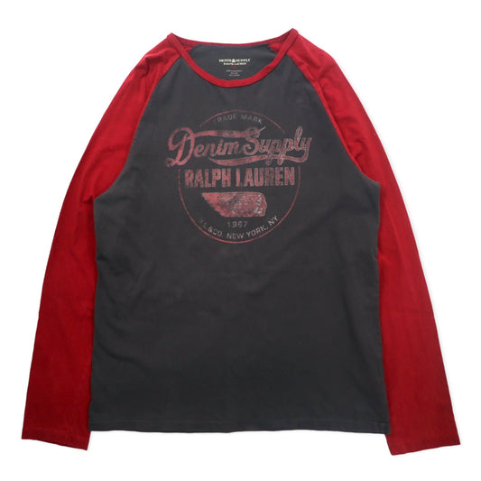 DENIM & SUPPLY RALPH LAUREN ラグランスリーブ Tシャツ XL グレー レッド コットン