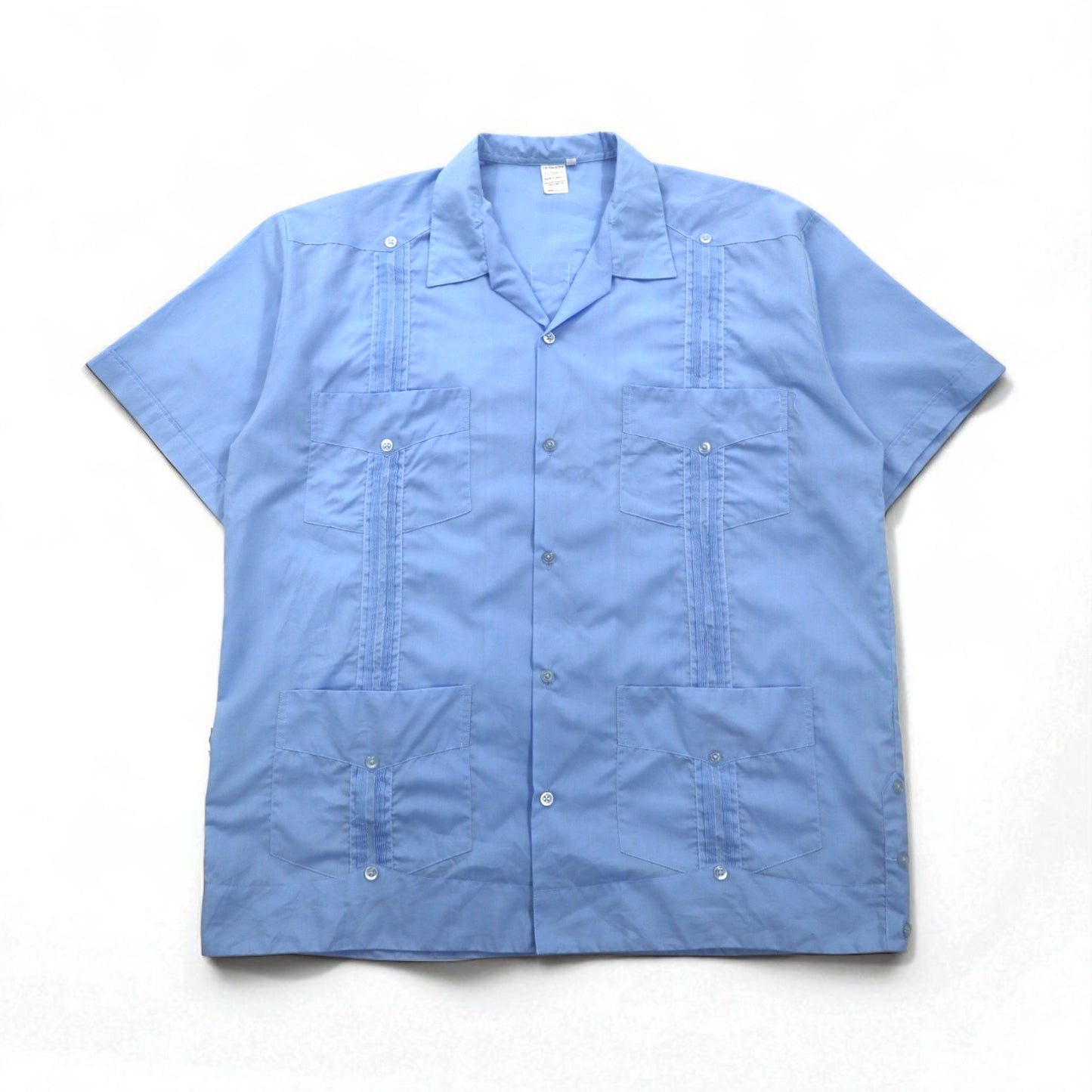 J.R.PALACIOS 80年代 オープンカラー キューバシャツ 開襟 ボックスシャツ 2XL ブルー ポリエステル コットン