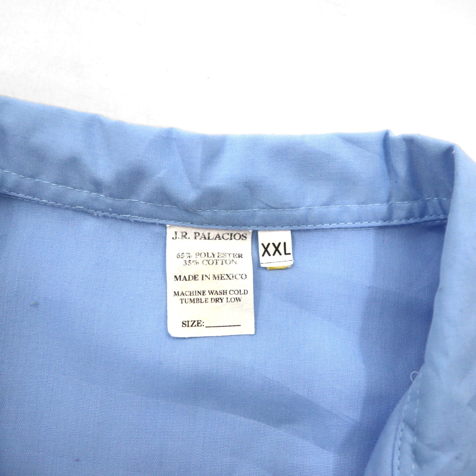 JRPALACIOS 80s Open Collar Cuban Shirt, Boxy Shirt, Size 2XL, Blue, Polyester and Cotton
