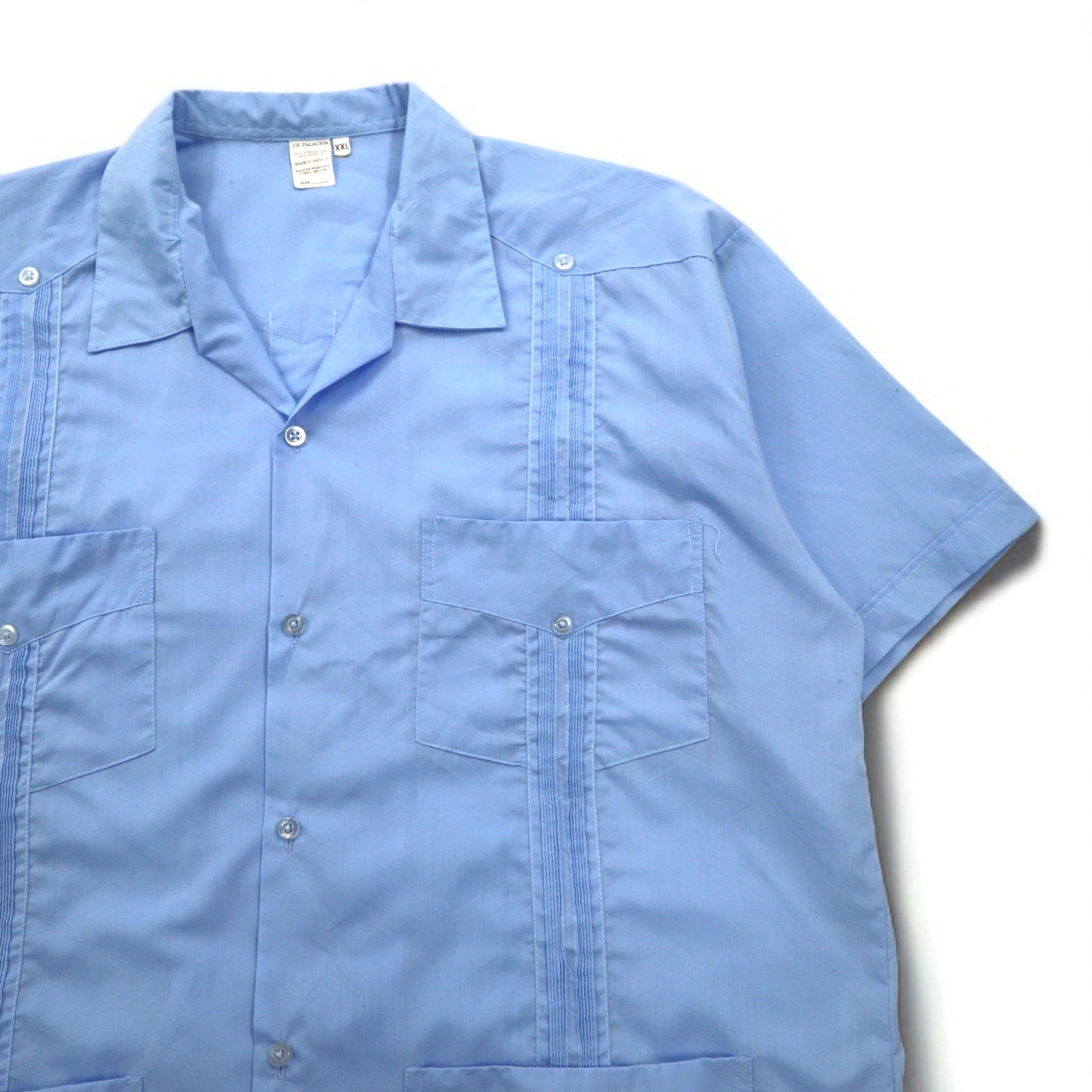 J.R.PALACIOS 80年代 オープンカラー キューバシャツ 開襟 ボックスシャツ 2XL ブルー ポリエステル コットン