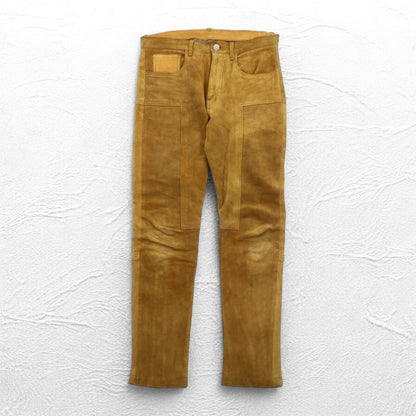 YSTRDY's TMRRW スエード パンツ SLIM LEG RUNAWAY SUEDE PANTS M イエロー ベージュ 牛革 ジップ スリット 日本製