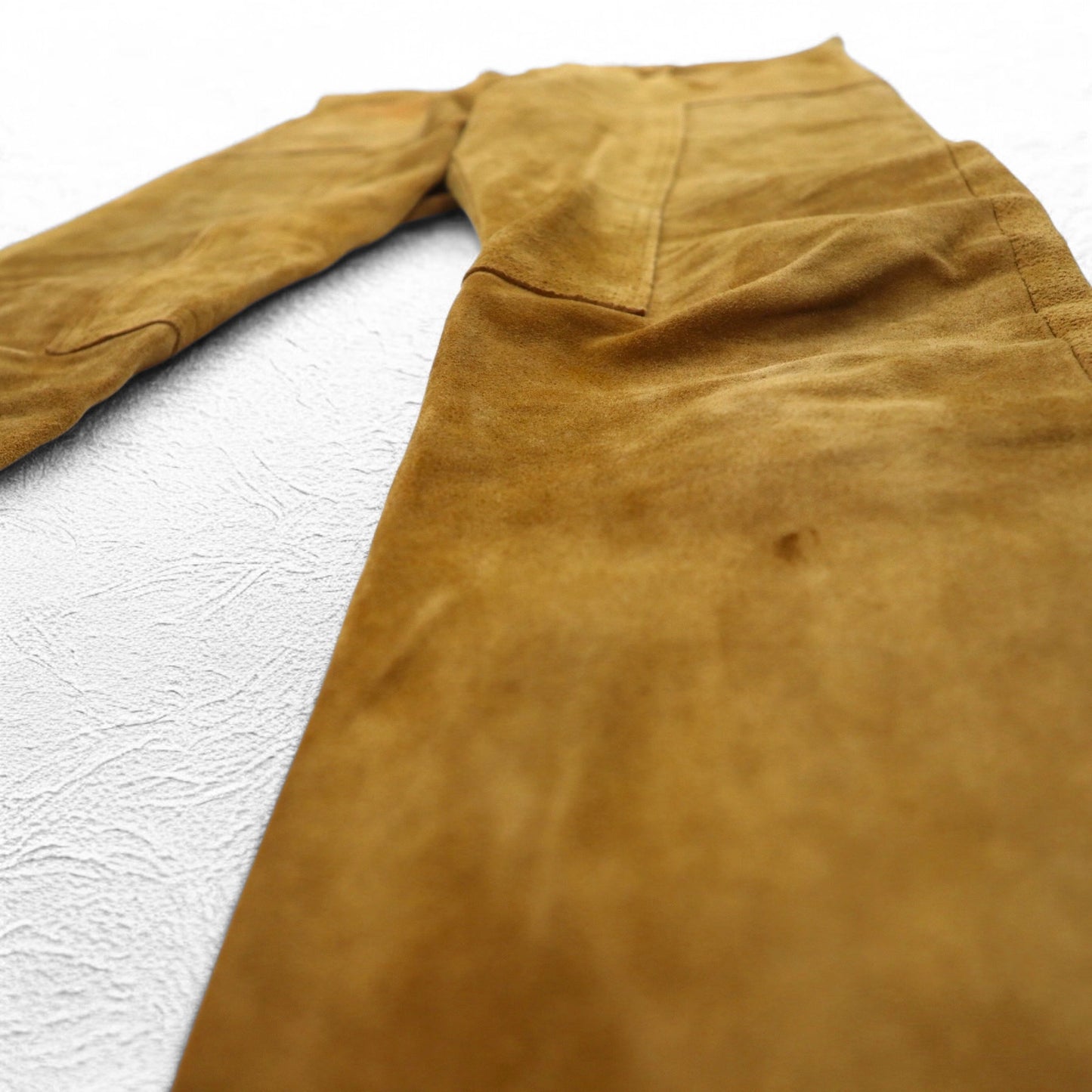 YSTRDY's TMRRW スエード パンツ SLIM LEG RUNAWAY SUEDE PANTS M イエロー ベージュ 牛革 ジップ スリット 日本製