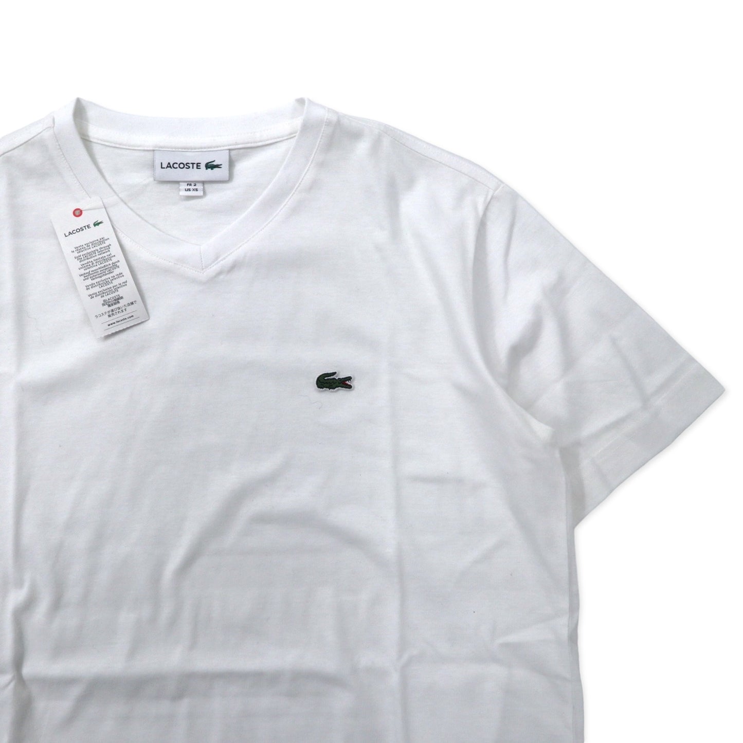 LACOSTE Vネック ボディーサイズ ピグメント Tシャツ XS ホワイト コットン TH165EL 日本製 未使用品