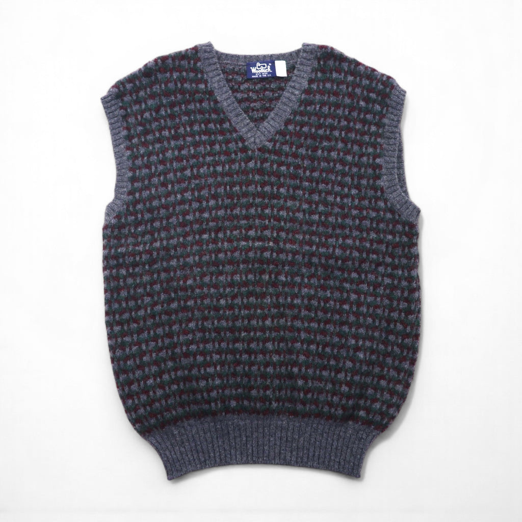 Woolrich 80年代 イギリス製 Vネック ワイド ニット ベスト XL グレー ウール