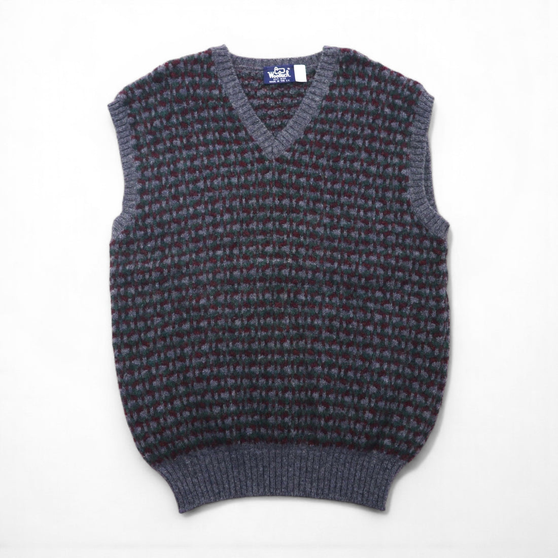 Woolrich 80年代 イギリス製 Vネック ワイド ニット ベスト XL グレー ウール