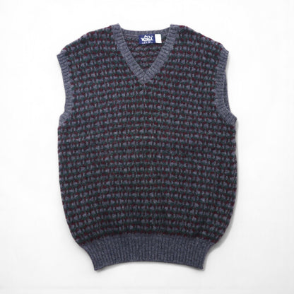 Woolrich 1980s British-made V-neck wide knit vest, size XL, grey wool