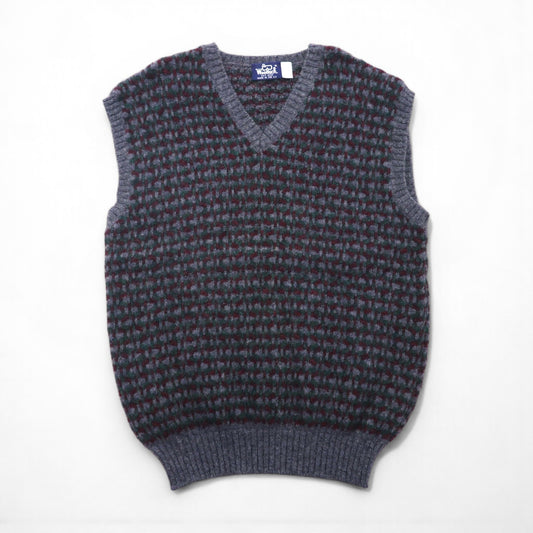 Woolrich 80年代 イギリス製 Vネック ワイド ニット ベスト XL グレー ウール