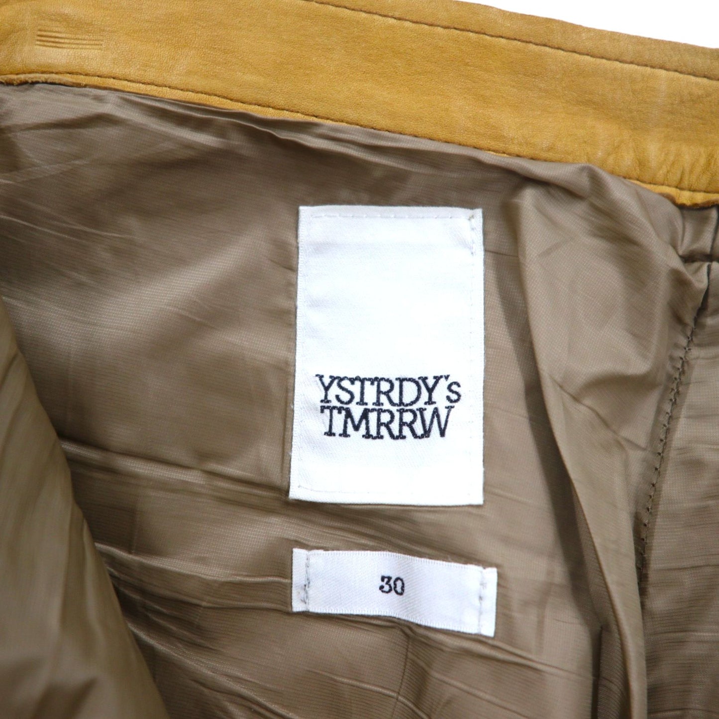 YSTRDY's TMRRW スエード パンツ SLIM LEG RUNAWAY SUEDE PANTS M イエロー ベージュ 牛革 ジップ スリット 日本製