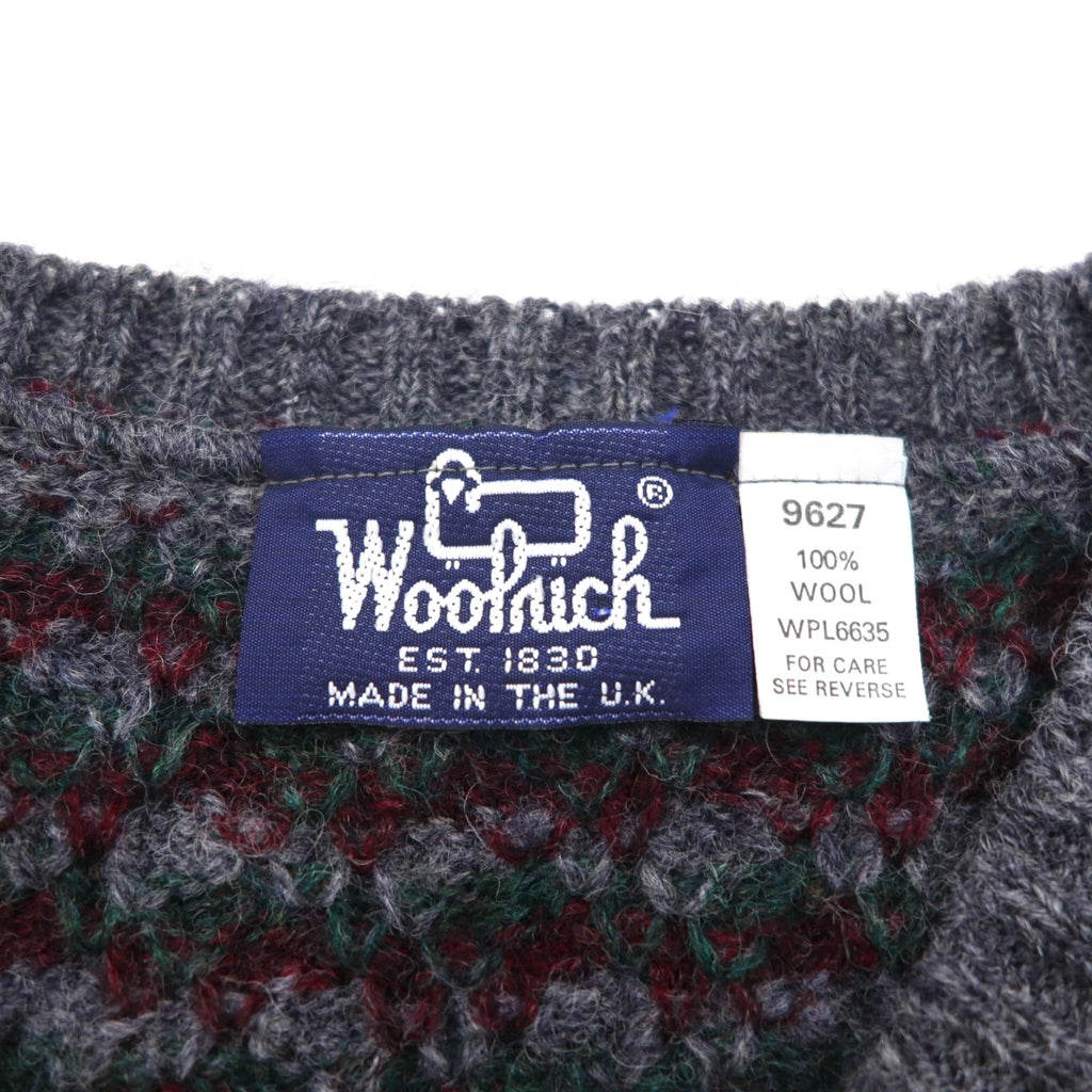 Woolrich 80年代 イギリス製 Vネック ワイド ニット ベスト XL グレー ウール