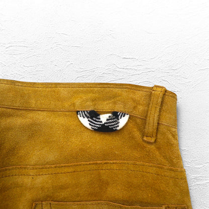 YSTRDY's TMRRW スエード パンツ SLIM LEG RUNAWAY SUEDE PANTS M イエロー ベージュ 牛革 ジップ スリット 日本製