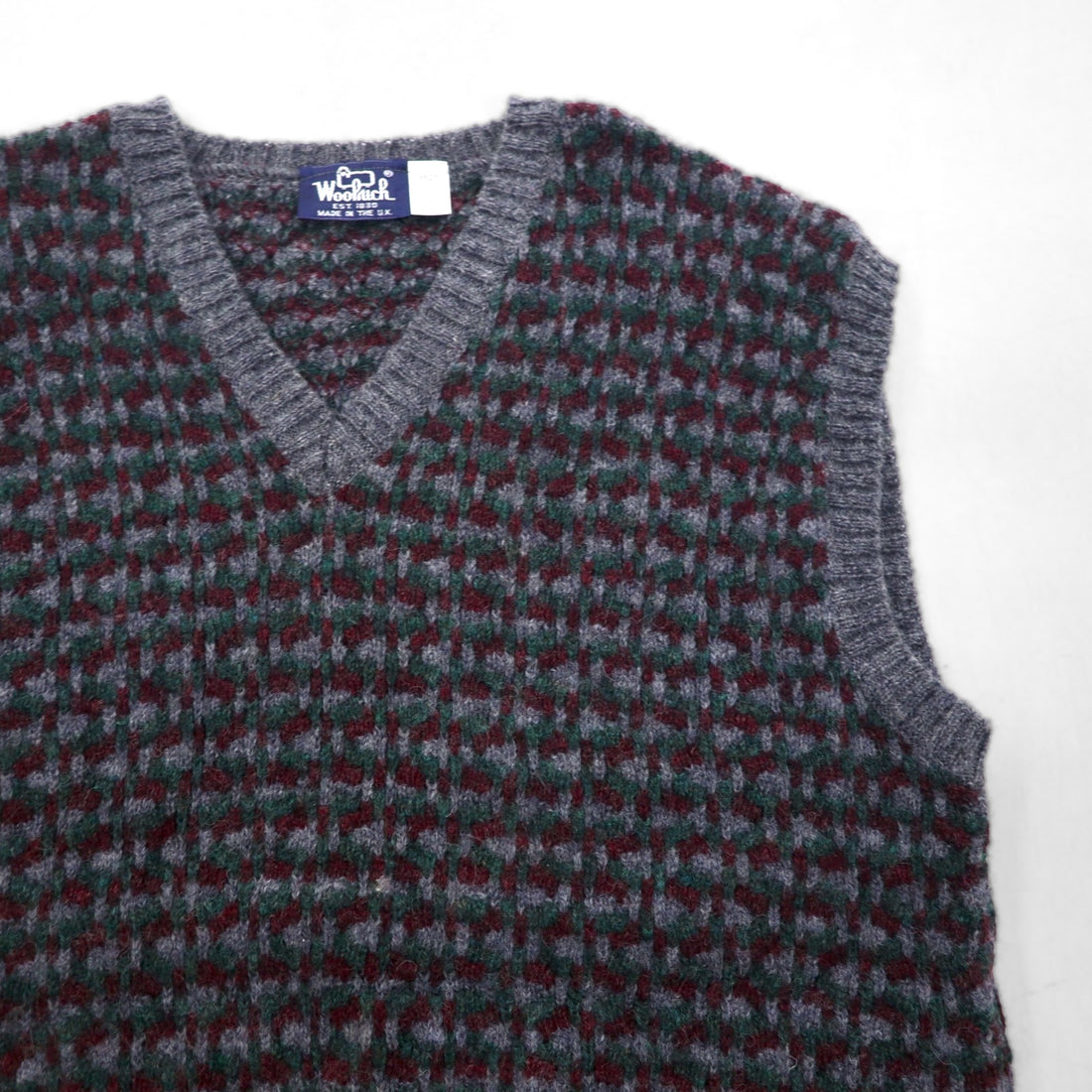 Woolrich 80年代 イギリス製 Vネック ワイド ニット ベスト XL グレー ウール