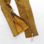 YSTRDY's TMRRW スエード パンツ SLIM LEG RUNAWAY SUEDE PANTS M イエロー ベージュ 牛革 ジップ スリット 日本製
