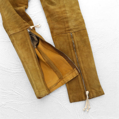 YSTRDY's TMRRW スエード パンツ SLIM LEG RUNAWAY SUEDE PANTS M イエロー ベージュ 牛革 ジップ スリット 日本製