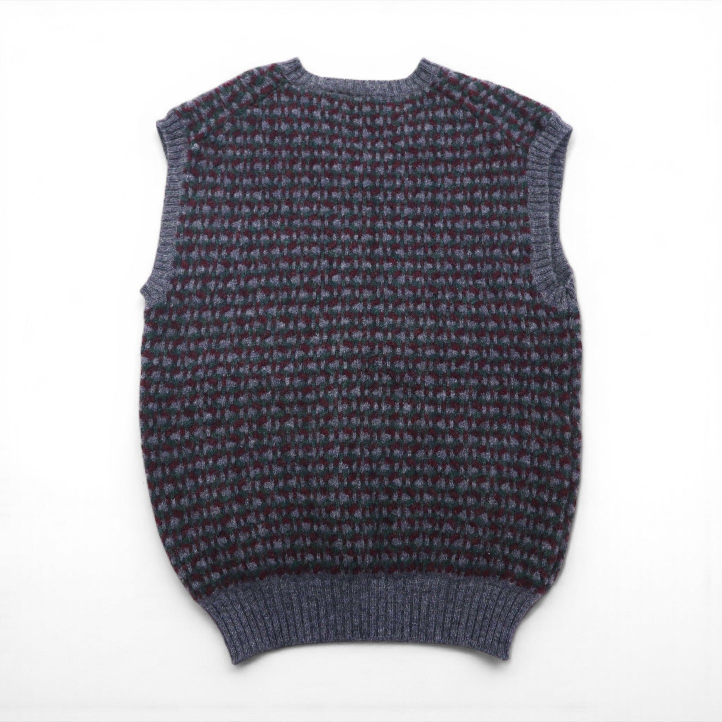 Woolrich 1980s British-made V-neck wide knit vest, size XL, grey wool