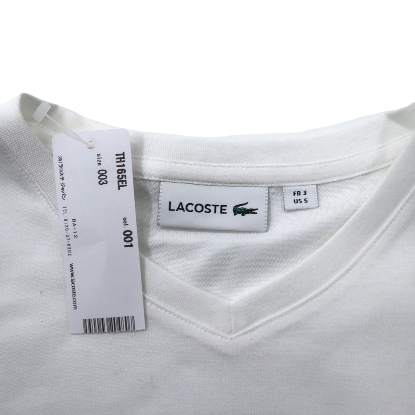 LACOSTE Vネック ボディーサイズ ピグメント Tシャツ S ホワイト コットン TH165EL 日本製 未使用品