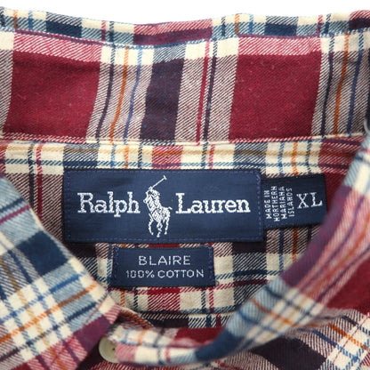 Ralph Lauren 90s Button-Down Flannel Shirt, Size XL, Red, Blaire Check, Small Pony Embroidery