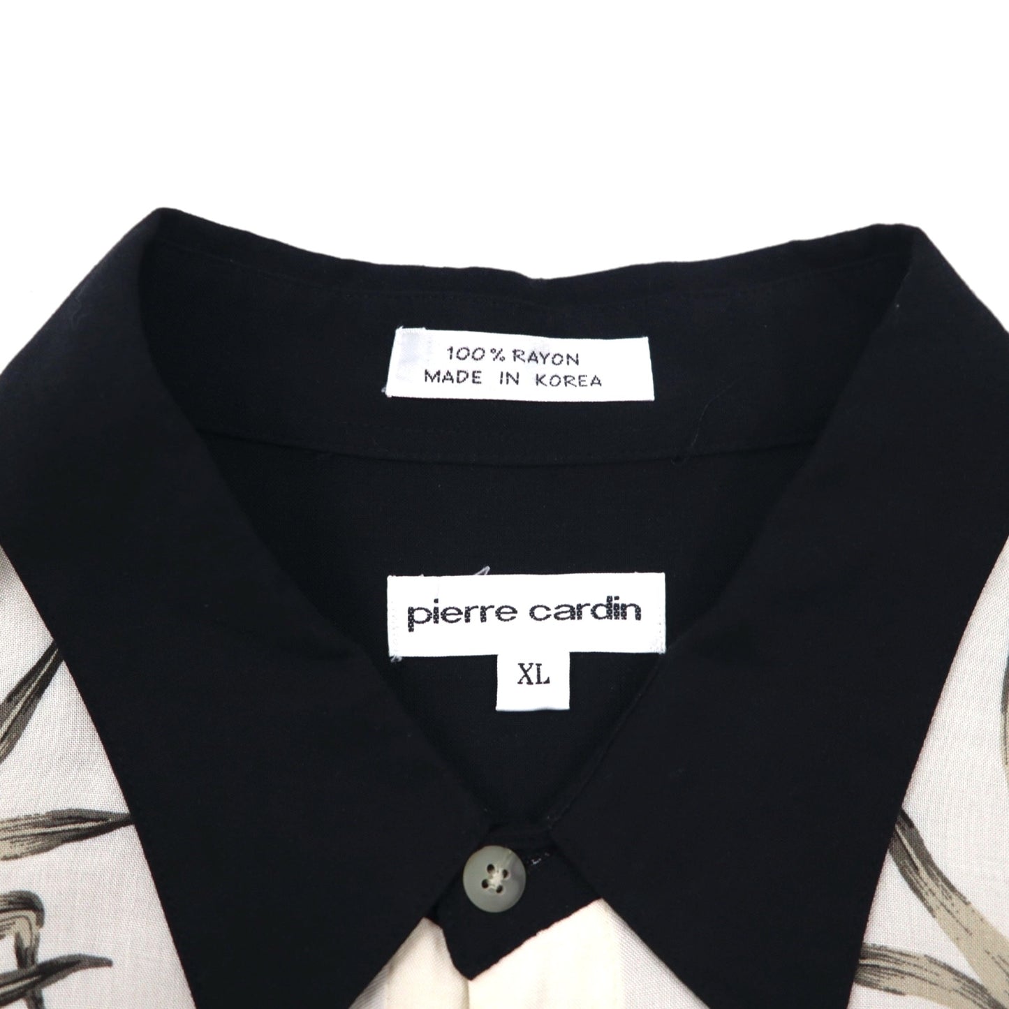 pierre cardin アロハシャツ XL ブラック ホワイト レーヨン ハイビスカス ボタニカル