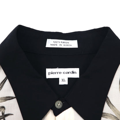 pierre cardin アロハシャツ XL ブラック ホワイト レーヨン ハイビスカス ボタニカル