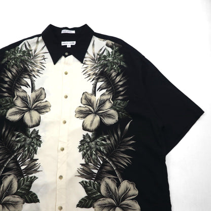 pierre cardin アロハシャツ XL ブラック ホワイト レーヨン ハイビスカス ボタニカル