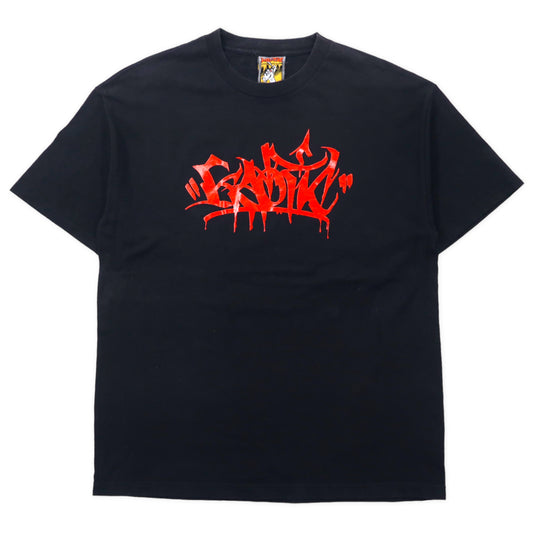 日本然リトテ-古着オンライン-USA製 KAOTIC FOR THE PEOPLE ラバープリントTシャツ XL ブラック コットン ビッグサイズ-USA MADE KAOTIC for the PEOPLE Rubber Print T-Shirt XL Black Cotton Big Size