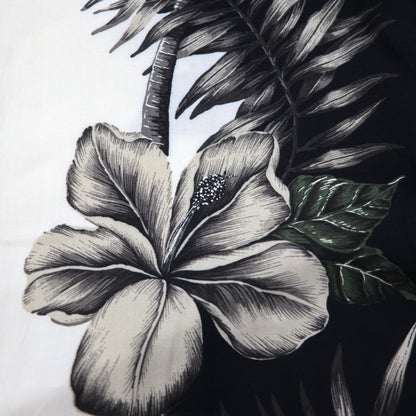 pierre cardin アロハシャツ XL ブラック ホワイト レーヨン ハイビスカス ボタニカル