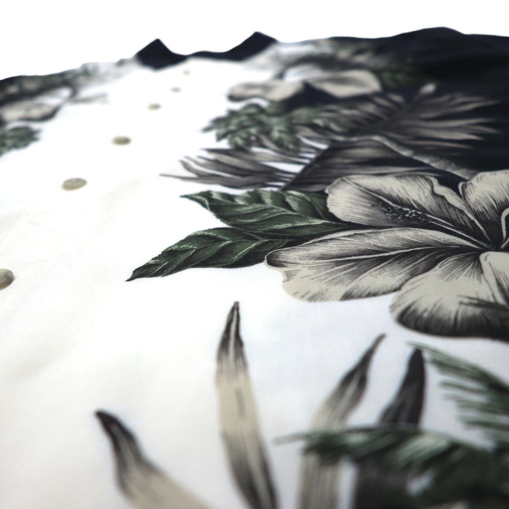 Pierre Cardin Aloha Shirt, XL, Black, White, Rayon, Hibiscus, Botanical