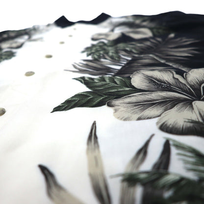 pierre cardin アロハシャツ XL ブラック ホワイト レーヨン ハイビスカス ボタニカル