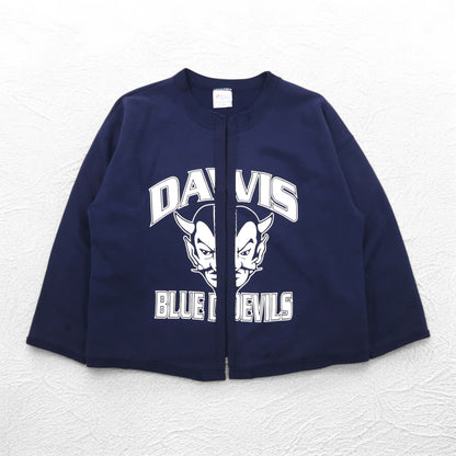 Hanes リメイク スウェット カーディガン L ネイビー コットン DAVIS BLUE DEVILS メキシコ製