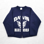 Hanes Remake Sweat Cardigan L Navy Cotton DAVIS BLUE DEVILS Made in Mexico