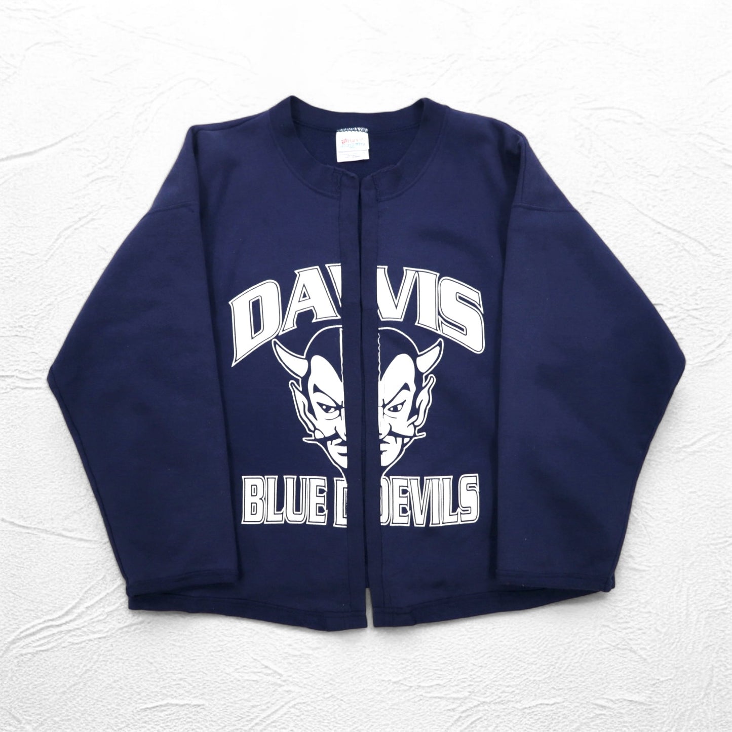 Hanes リメイク スウェット カーディガン L ネイビー コットン DAVIS BLUE DEVILS メキシコ製